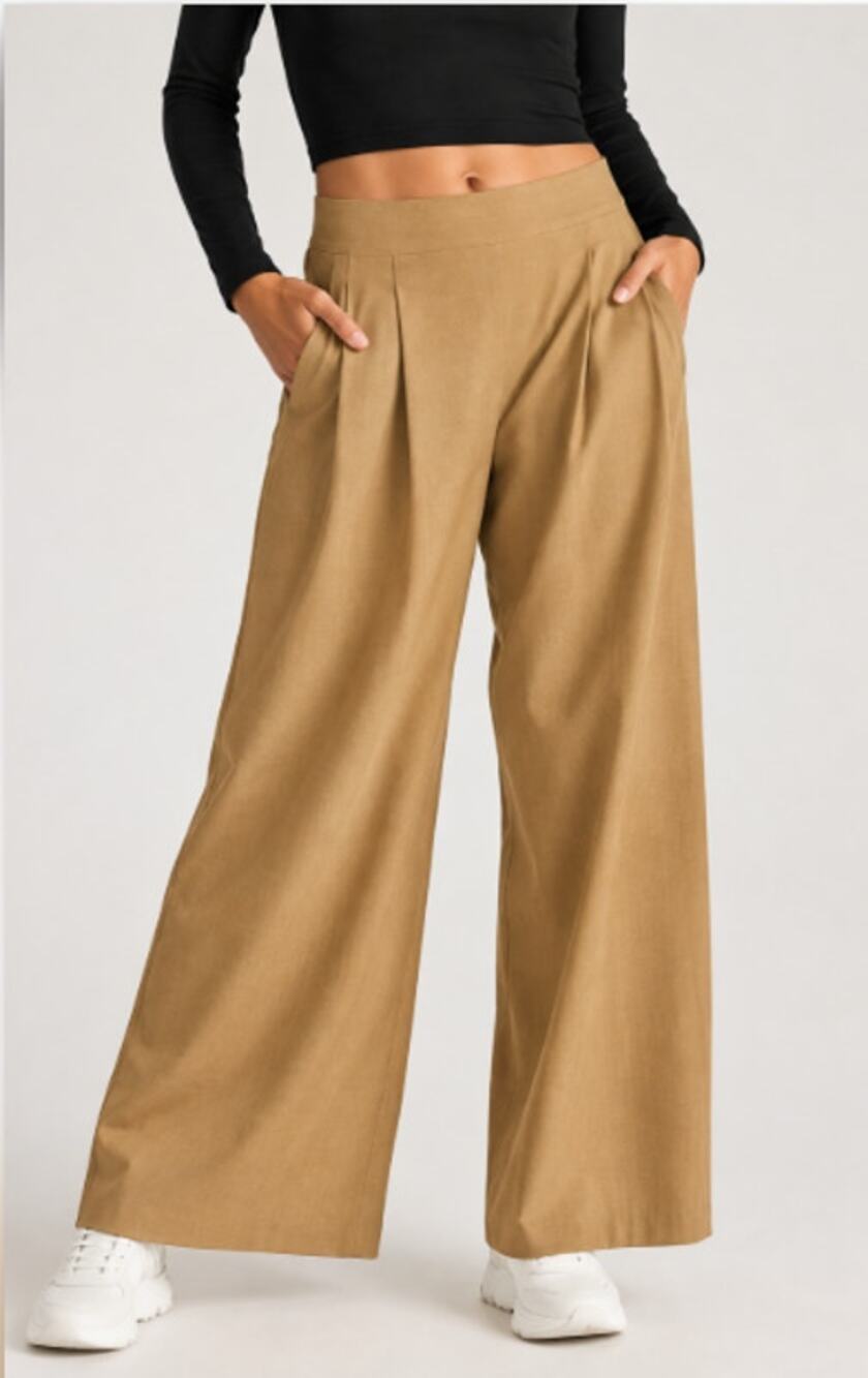 Athleta Brooklyn Heights Pleated Wide Leg Pants, Camel, Size 12